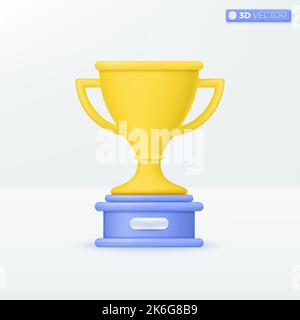 Gold Trophy cup icon symbols. champions rewards ceremony, success, 1st winner concept. 3D vector isolated illustration design. Cartoon pastel Minimal Stock Vector