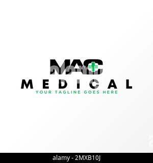 Letter or word MAC san serif font with medical cross image graphic icon logo design abstract concept vector stock symbol related to health or initial Stock Vector