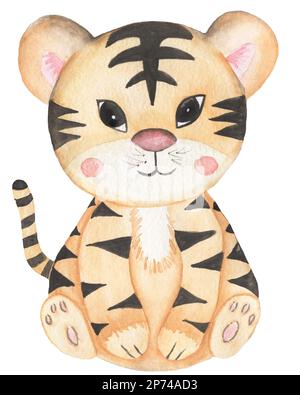 Tiger clipart. Watercolor Baby tiger clip art, Tropical animal illustration,  Jungle , Baby Shower, Kids Birthday Party Stock Photo