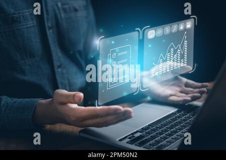 Data document analysis chart on laptop technology Stock Photo