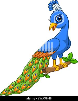 Cartoon funny peacock on white background Stock Vector