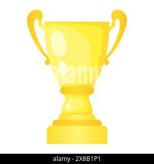 Vector golden trophy champion cup. Championship prize for first place. Victory symbol isolated on white background. Stock Vector