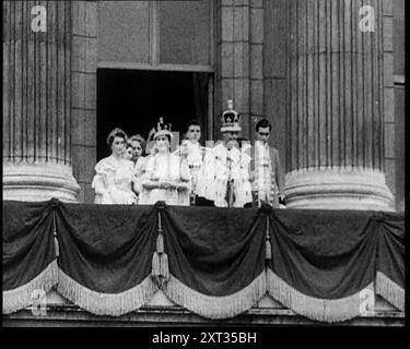 The British Royal Family Standing on a Balcony, 1937. From &quot;Time To Remember -  The Powers That Were&quot;, 1930s (Reel 1); a documentary about various important figures of the 1930s. Stock Photo