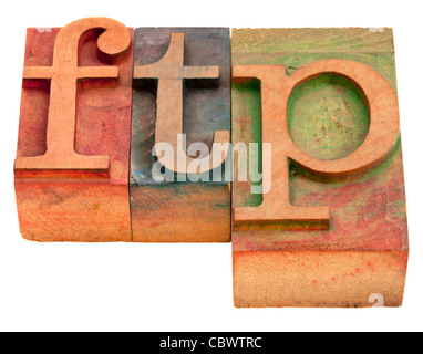 ftp (file transfer protocol) - word in vintage wooden letterpress printing blocks isolated on white Stock Photo