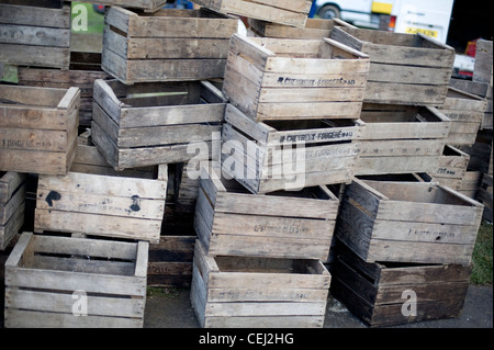 Rustic wooden crates for sale at Ardently Antiques and Collectors Fair, UK Stock Photo