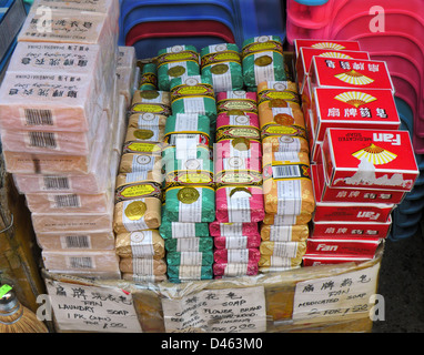 Chinatown gift shop in New York City with soaps from China for sale Stock Photo