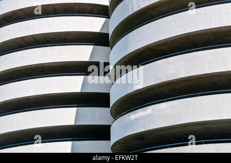 Outside of  circular spiral ramps of a multi-storey car park in Amsterdam. Stock Photo