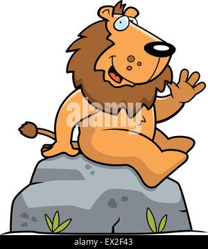 A happy cartoon lion sitting and smiling. Stock Vector