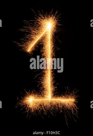 '1' number drawn with bengali sparkles isolated on black background Stock Photo