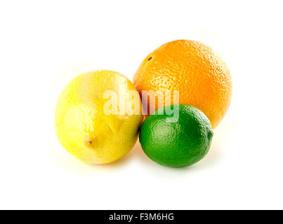 Orange lemon lime, isolated citrus fruits Stock Photo