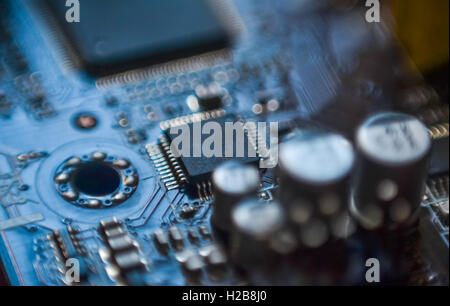 Computer motherboard micro chip circuit close up Stock Photo