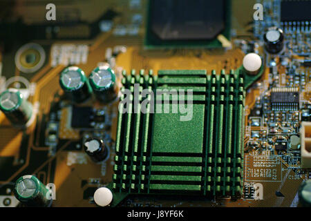 Close-up of the pcb track of a desktop computer motherboard detail cpu Stock Photo