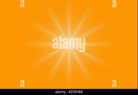 Comic yellow background dotted gradient halftone pop art retro style design. Shine star or sun. Stock Vector