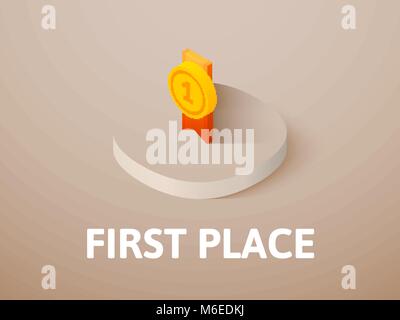 First place isometric icon, isolated on color background Stock Vector