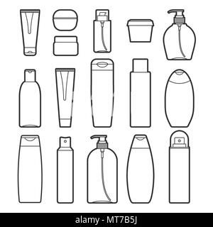 Set of vector cosmetic bottles line style icons Stock Vector