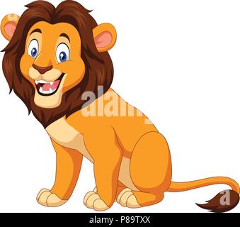 Cartoon happy lion sitting Stock Vector