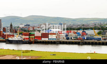 BELFAST, NI - JULY 14, 2016: Docks at the Titanic Quarter, Northern Ireland.  Belfast Harbour, known as Queen's Island until 1995 Stock Photo