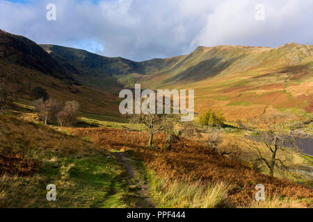 View along Riggindale towards High Street and Kidsty Pike in the Lake District National Park, Cumbria, England. Stock Photo