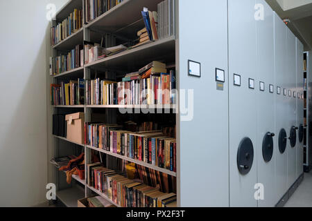 Rolling Stack Shelving at the Calouste Gulbenkian Library which was opened in 1932 and is considered one of the most extensive Armenian Libraries in the Middle East at the Armenian Patriarchate compound in Armenian quarter Old city East Jerusalem Israel Stock Photo