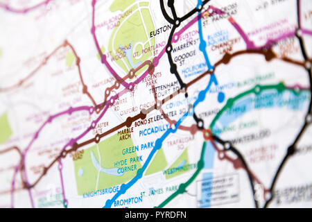 Historic old London Underground map c. 1931, at 55 Broadway Building, London, UK Stock Photo