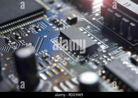 Electronic circuit board with chip close up for background Stock Photo