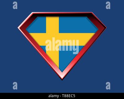 Swedish flag in super hero shield Stock Vector