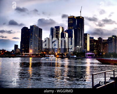 Night time view of Chicago skyline from Navy pier Stock Photo