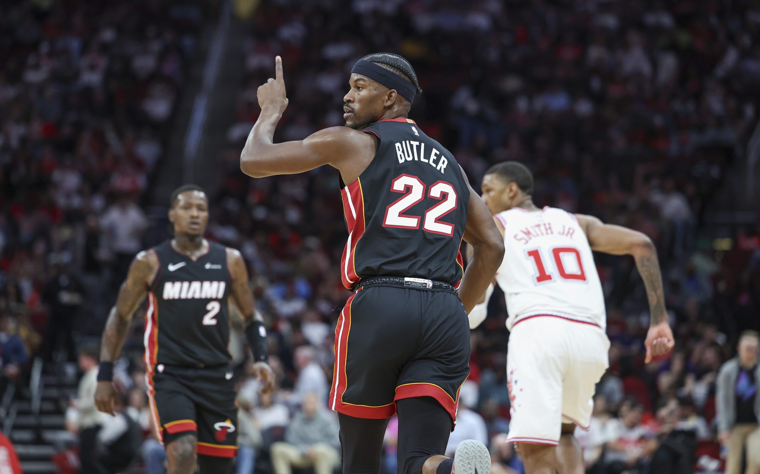 Miami Heat forward Jimmy Butler playing against Houston Rockets