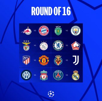 Os confrontos das oitavas de final da Liga dos Campeões / Twitter: @ChampionsLeague