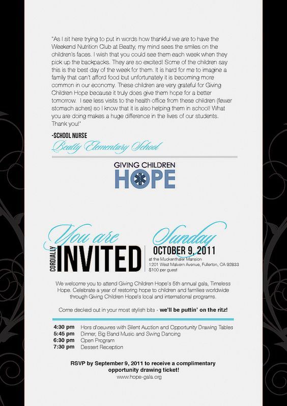 Giving Children Hope Gala event invitation sample letter