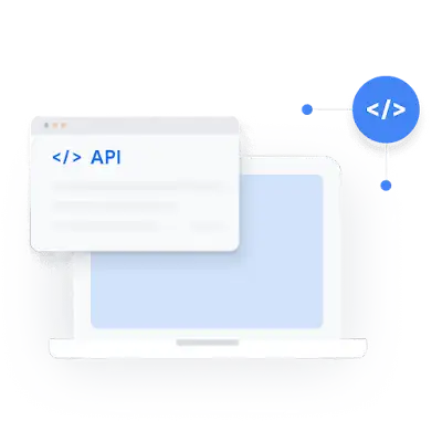 Ilustrație cu un laptop cu pictograme cu cod API în jur.