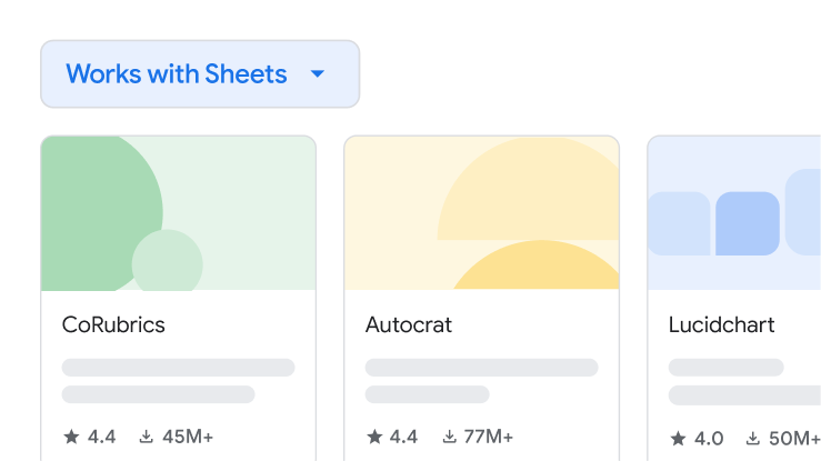 Imagens estilizadas de integrações que funcionam com o Sheets