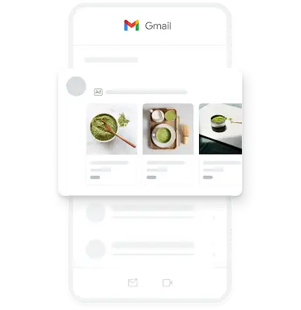 An example of a mobile Demand Gen ad within the Gmail app, featuring several images of organic matcha.