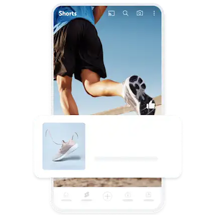 Un ejemplo de un anuncio de generación de demanda para dispositivos móviles, en el que se destaca un calzado deportivo superpuesto en un video de YouTube Shorts.