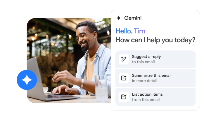 Tim 正在使用「Gmail 版 Gemini」來協助他完成工作。