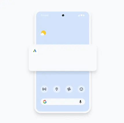 Ilustración de un teléfono en el que se muestra una notificación de la aplicación móvil Google Ads sobre un cambio en el nivel de optimización.