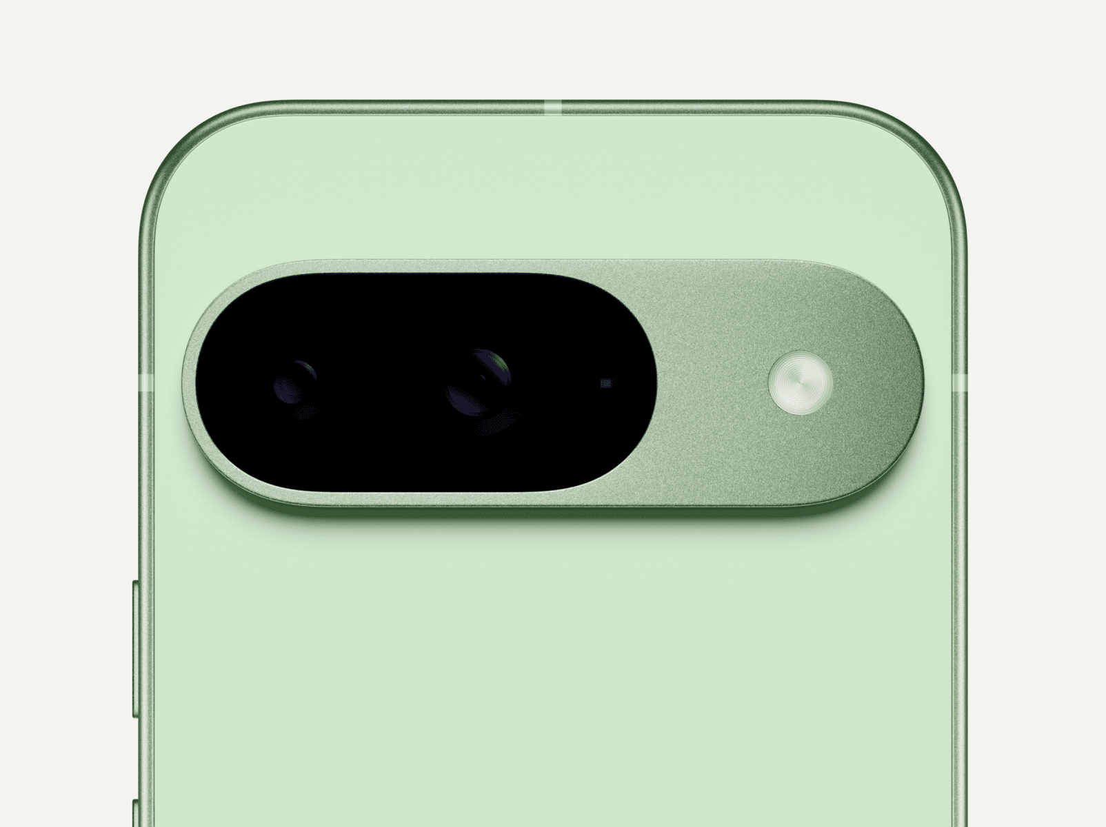 Close-up on the back of a Pixel 9 in Wintergreen color.