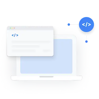 Illustratsioon sülearvutist, mida ümbritsevad API koodi ikoonid.
