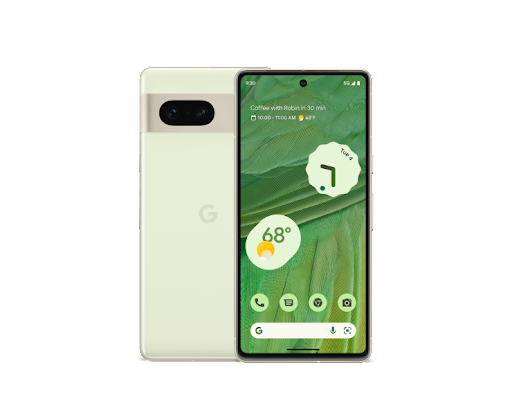 Front and back of Pixel 7 in Lemongrass