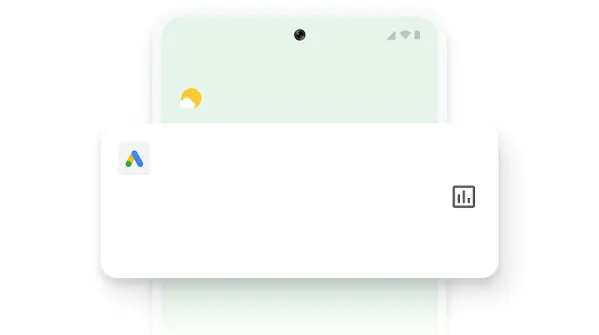 Ilustração de um telefone que mostra uma notificação do app Google Ads para dispositivos móveis sobre conversões na campanha.