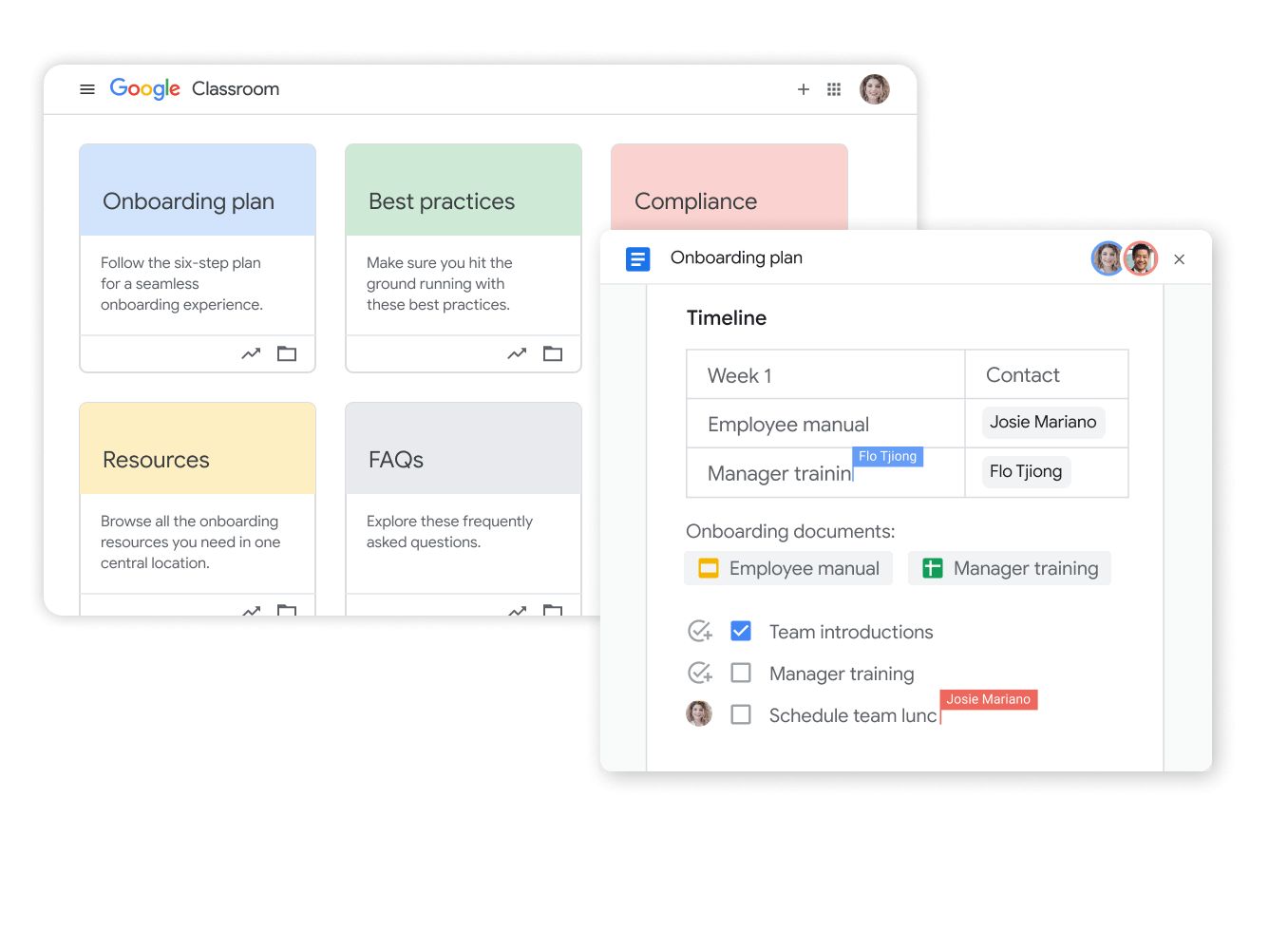 Grafik der Google Workspace-Oberfläche – mit Drive und Docs gemeinsam am Schulungsplan arbeiten