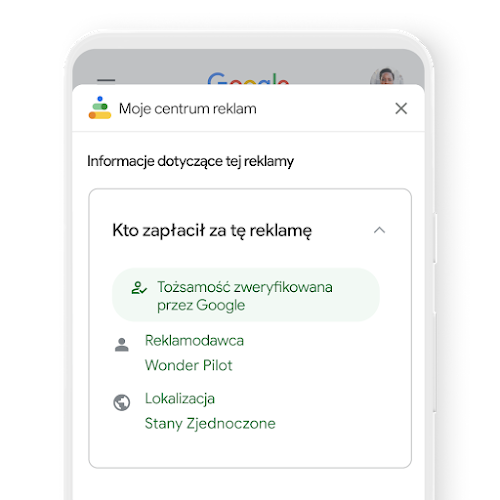 Wersja próbna strony Kto zapłacił za tę reklamę w obrębie Mojego centrum reklam, która pokazuje, jak dużo reklamodawca zapłacił za daną reklamę