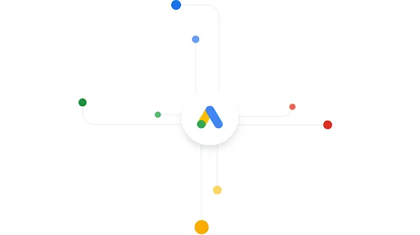 Linhas de placa de circuito que levam ao logotipo do Google Ads.