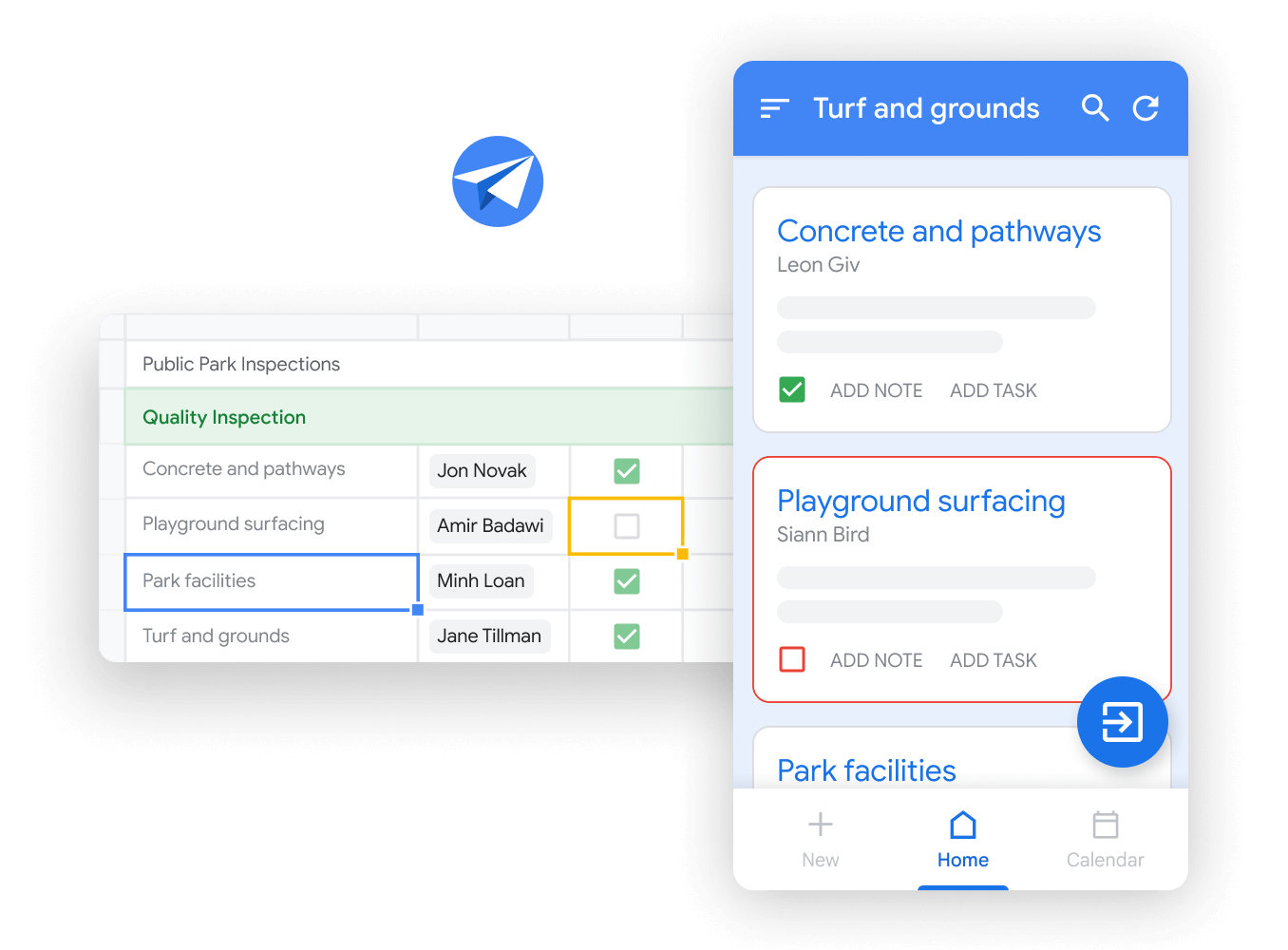 Workspace illustrative graphic – team mates edit docs while on a Google Meet call together