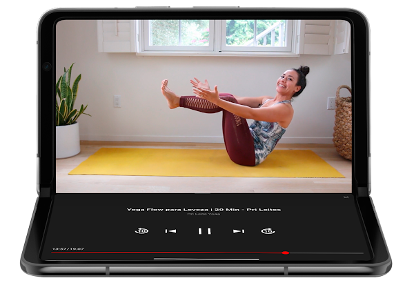 YouTube is shown on an Android foldable phone.