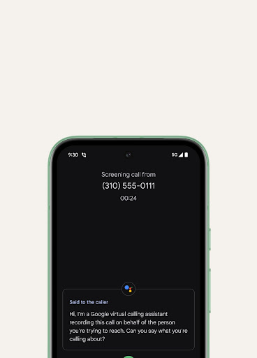 Pixel 8a screens a call and provides a transcript of why the caller is calling.