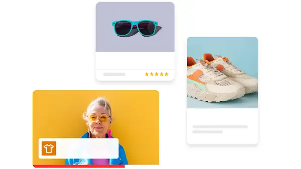 Različiti oglasi za generiranje potražnje koji prikazuju žensku modu, sunčane naočale i tenisice.