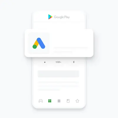 Google Play 스토어에 있는 Google Ads 모바일 앱을 보여주는 그림입니다.