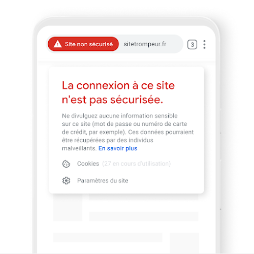 Téléphone sur lequel est affichée une notification qui indique que la connexion est sécurisée