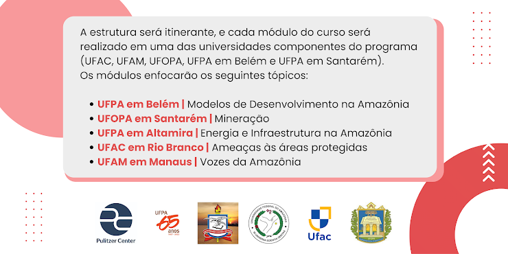 A estrutura será itinerante, e cada módulo do curso será realizado em uma das universidades componentes do programa (UFAC, UFAM, UFOPA, UFPA em Belém e UFPA em Santarém).  Os módulos enfocarão os seguintes tópicos: